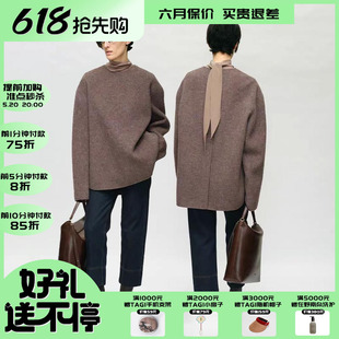 YOEYYOU圓領落肩長袖 設計師極簡圓領廓形雙面呢上衣 上衣24冬新品