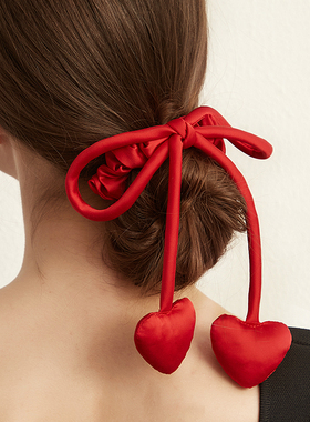 DAINEI岱妮萌趣小花蝴蝶结发圈爱心新年发饰女高级感扎发红色头绳