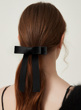 DAINEI岱妮倚丽优雅蝴蝶结发夹黑色飘带半扎发弹簧夹甜美横夹发饰