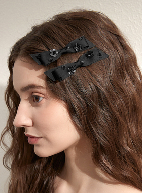 DAINEI岱妮浪漫山茶蝴蝶结发夹女高级感侧边刘海前额夹子边夹发饰