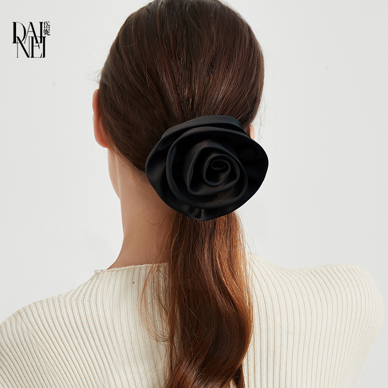 【赵露思同款】DAINEI岱妮黑色玫瑰花朵发圈女大肠扎马尾头绳发饰
