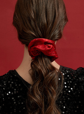 DAINEI岱妮璀璨流光发圈新年圣诞节红色喜庆发圈女扎头发气质发饰