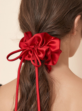 DAINEI岱妮都市星光飘带发圈红色新年蝴蝶结女马尾丸子头大肠发饰