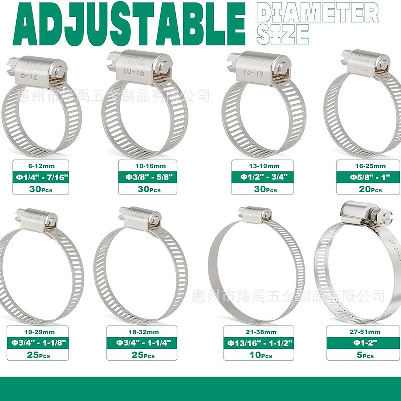 跨境175PCS套盒304不锈钢美式强力卡箍喉箍,Z型螺丝刀,套筒组合装