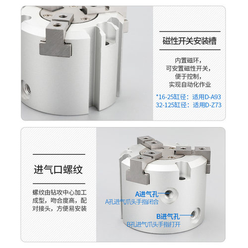 气动二爪三爪四爪夹紧卡盘夹爪气缸手指夹具MHS2/3/4-16D20D25D32
