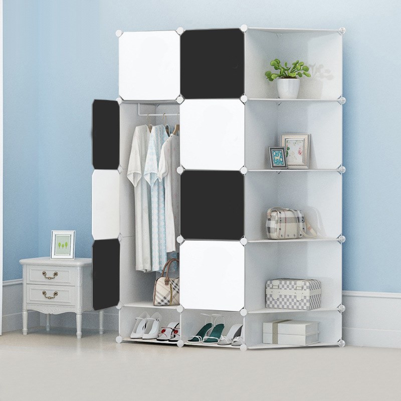 简易收纳衣柜组装衣橱架子简约塑料拼装折叠宿舍组合钢架衣柜防尘