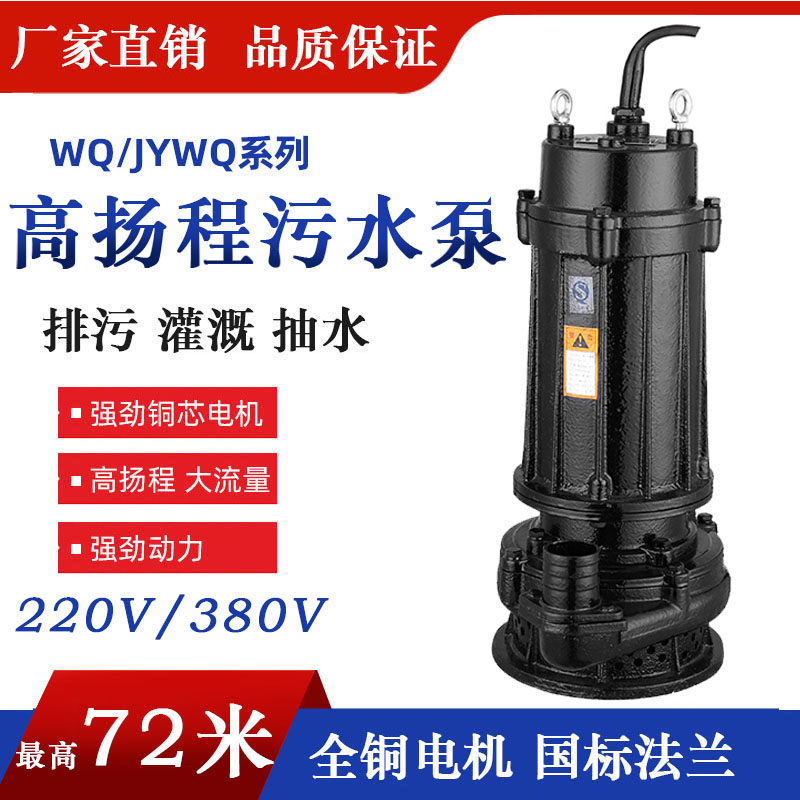高扬程污水泵380v家用220v排污抽粪沼气泥浆化粪池单相三相潜水泵