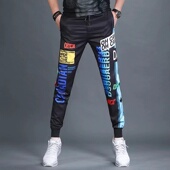 男薄款 束脚运动裤 夏季 子男修身 休闲裤 小脚男士 潮流印花冰丝裤 韩版