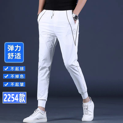 欧蒂然夏季薄款裤子速干休闲裤男士修身运动裤潮流百搭印花长裤子