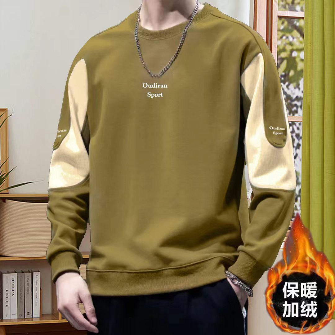 卫衣男秋冬季新款潮流字母拼接刺绣圆领打底衫加厚加绒长袖上衣t