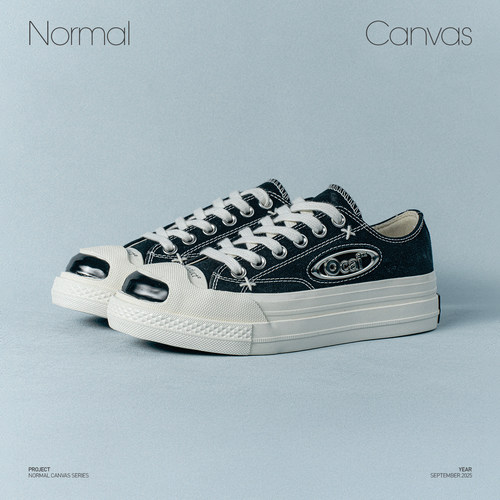 Ocai Normal Canvas 复古黑经典帆布鞋 开口笑国潮厚底情侣休闲鞋