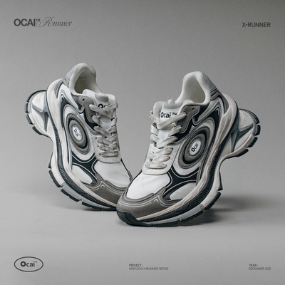 Ocai“X-Runner”雾霭灰飞碟2.0厚底增高老爹鞋 运动高级情侣跑鞋