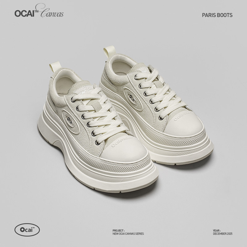 Ocai Paris Boots 奶昔白厚底增高帆布鞋 高级感复古情侣休闲鞋