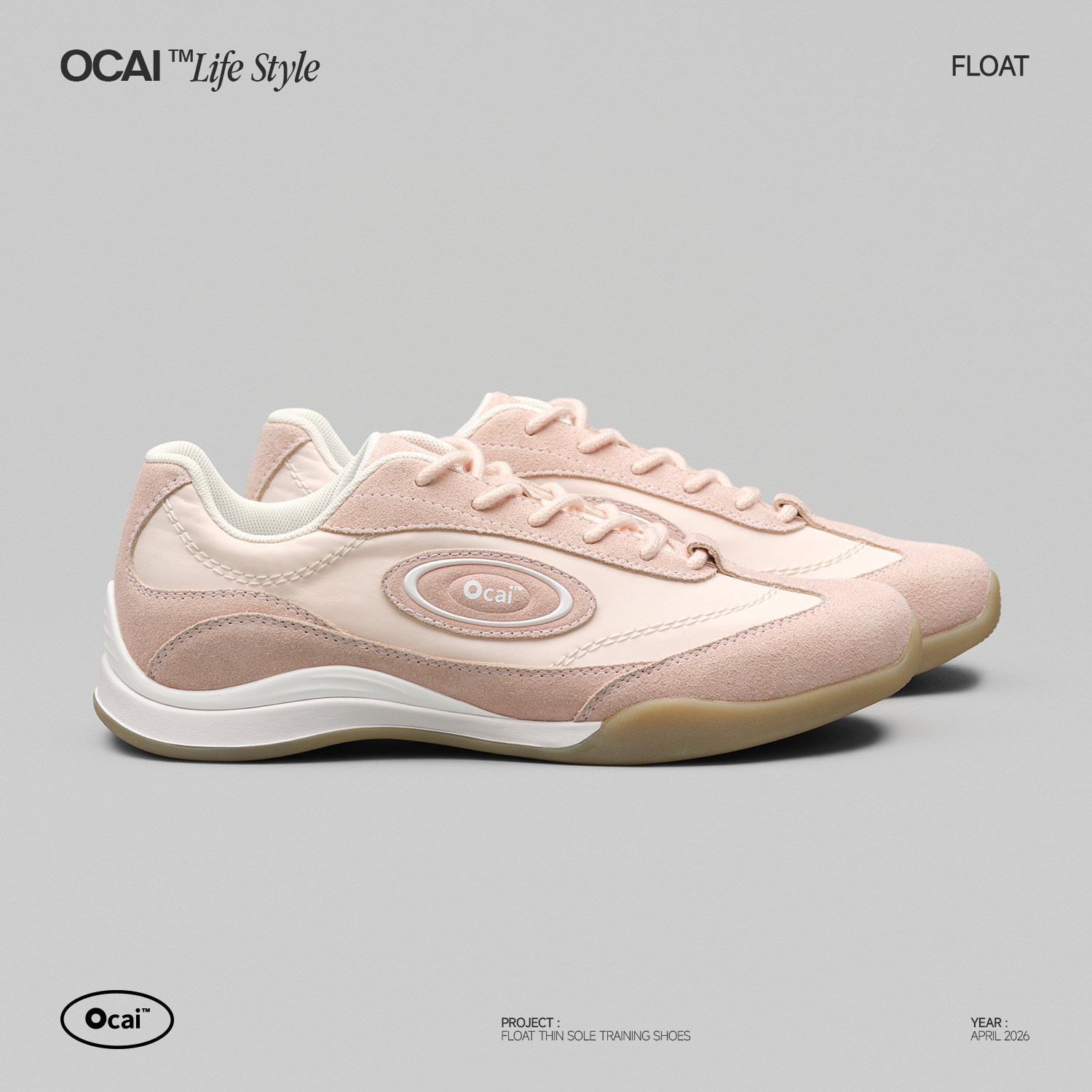 Ocai Float 樱花粉隐形增高德训鞋 撞色反绒鞋面复古通勤平底鞋女图片