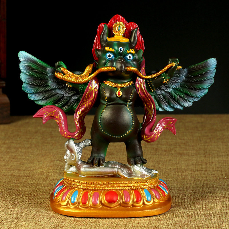 新品彩绘金翅大鹏鸟护法树脂车载摆件大鹏金翅鸟佛像家居供奉