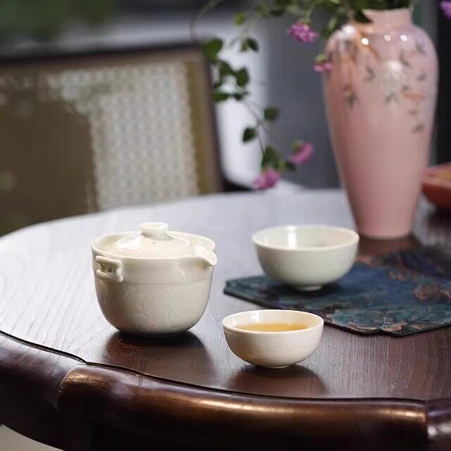 大鱼美器 缠枝莲泡茶碗 景德镇纯手工旅行茶具高温陶瓷泡碗二人泡