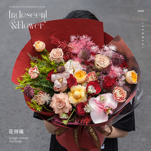 红色喜庆花束送妈妈长辈生日鲜花速递同城厦门花店送花结婚乔迁