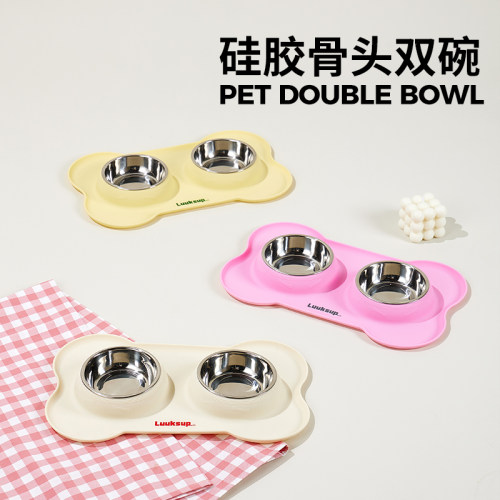 路可丝猫碗狗碗双碗不锈钢慢食碗猫食盆宠物喝水饮水喂水猫盆狗盆