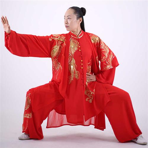 马蕾太极服新款武术表演服蓝色长款贴纱绣太极拳中国风专业比赛服