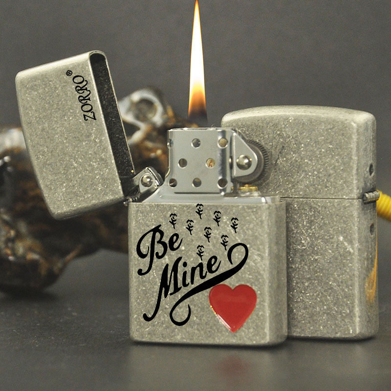 佐罗转角遇到爱煤油打火机防风精雕原铜古银砂轮礼物定制男士刻字