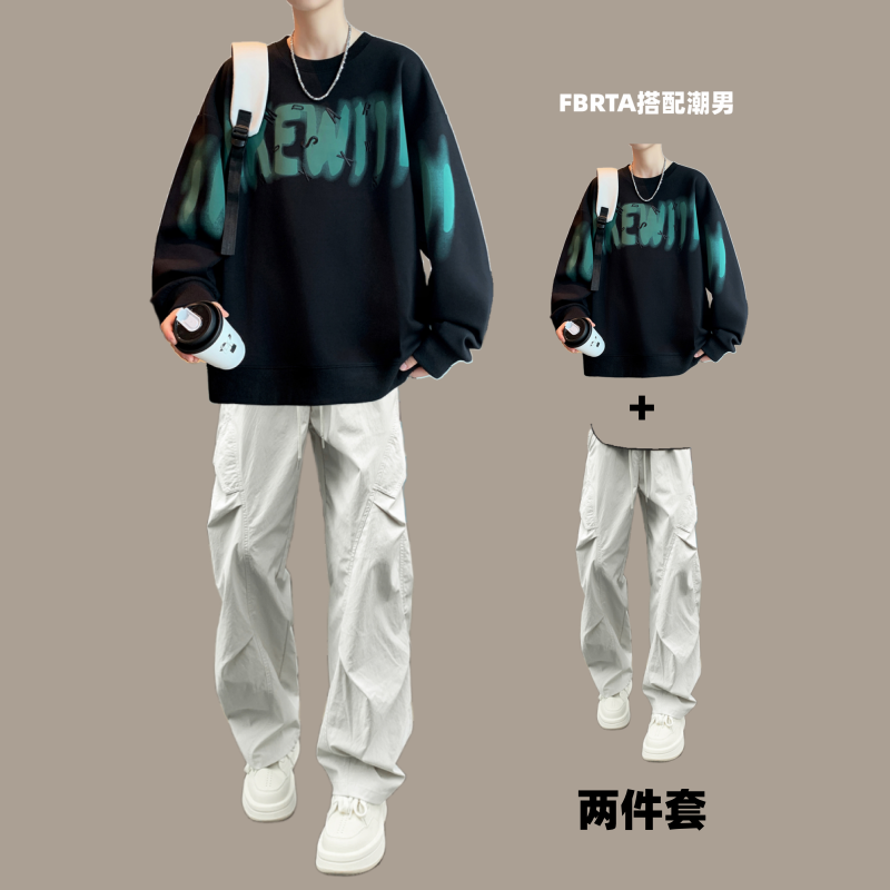 春秋季潮牌卫衣套装痞帅气青少年