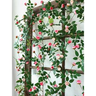 饰塑料高档植物遮挡 仿真玫瑰花藤假花藤条空调暖气管道藤蔓缠绕装