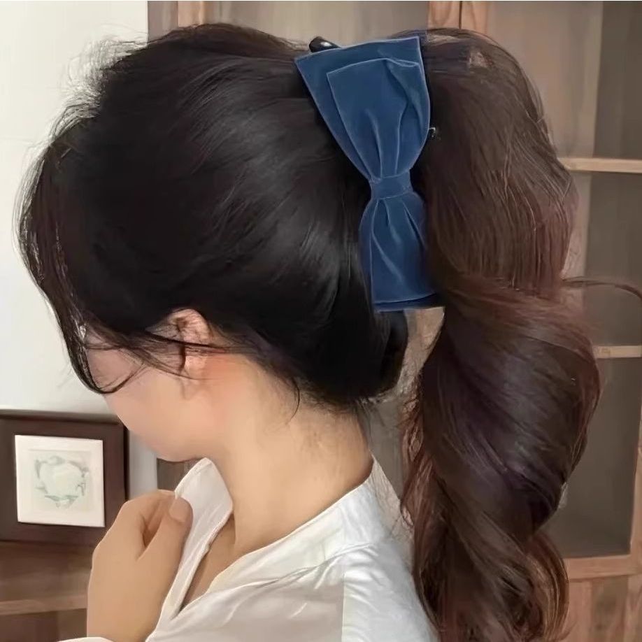 韩系甜美双面丝绒蝴蝶结香蕉夹女大号高马尾竖夹后脑勺显发量发夹