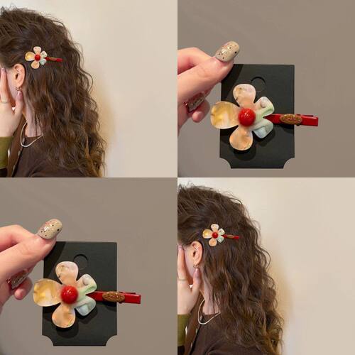 韩系小众炫彩花朵刘海碎发夹