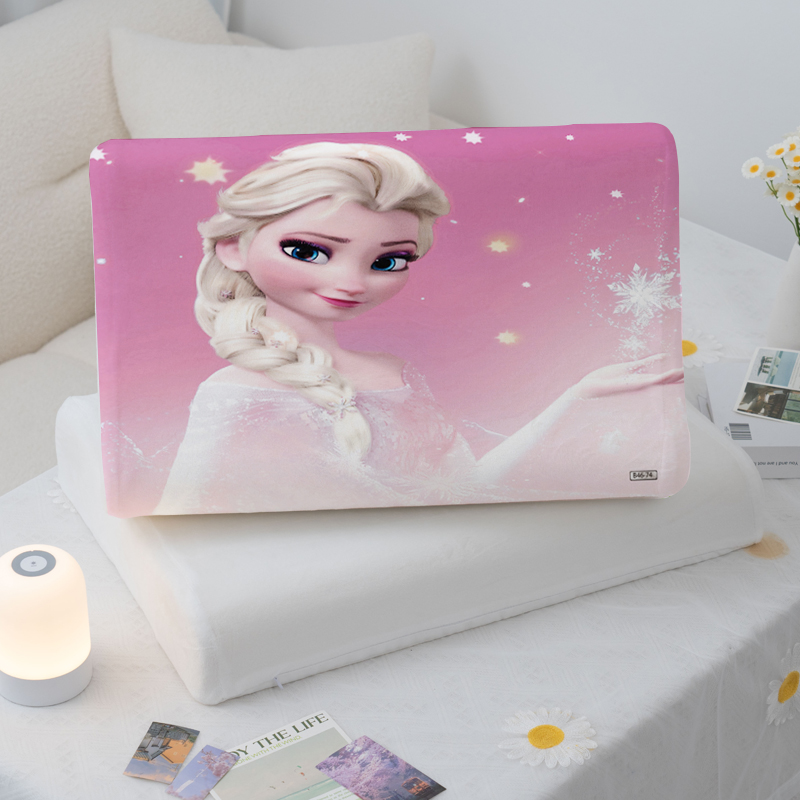 迪士尼冰雪奇缘艾莎公主牛奶绒枕套儿童乳胶枕头套30x50一件装