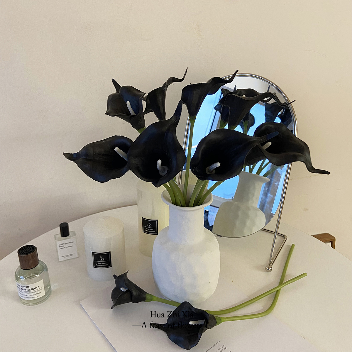仿真花 仿真马蹄莲 黑色海芋 PU假花客厅餐桌装饰摆件拍摄道具花