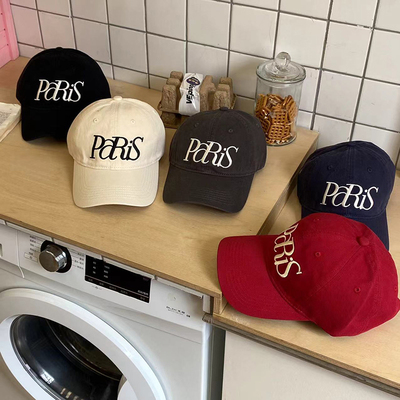 韩版明星同款棒球帽女paris字母刺绣软顶宽檐大头围显脸小鸭舌帽