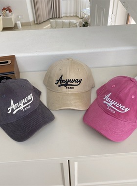 新款磨毛儿童棒球帽Anyway字母刺绣软顶百搭遮阳男女鸭舌帽子潮