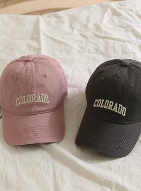 colorado字母刺绣棒球帽女粉色弯檐显脸小休闲百搭情侣鸭舌帽子男