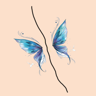 私密部位纹身贴翅膀蝴蝶