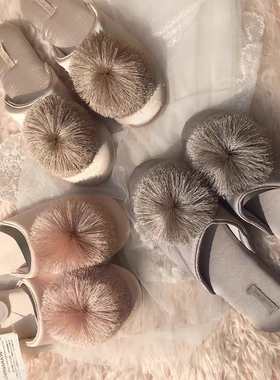 春秋丝滑缎面流苏球球舒适家居拖鞋透气室内静音防滑居家拖鞋