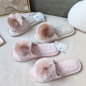 春秋ins风立体流苏球球绒面可外穿一字拖鞋 夏居家室内防滑家用