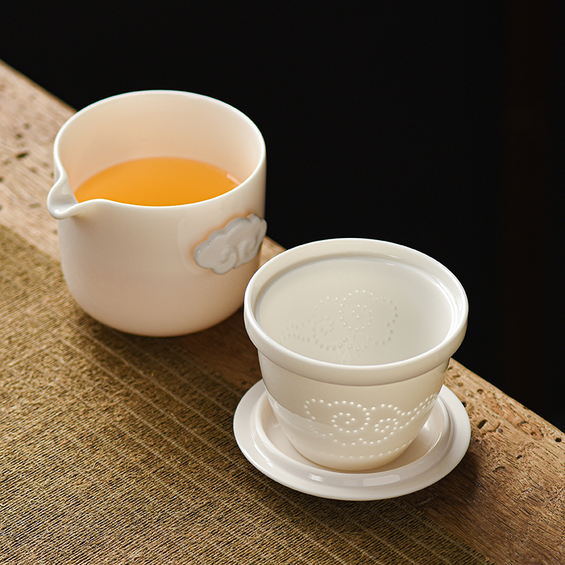 羊脂玉白瓷手抓壶茶壶大号防烫茶水分离家用办公陶瓷茶具泡茶器