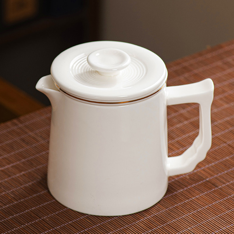 软脂玉石白瓷茶壶茶水分离大型家庭办公室快速杯陶瓷内置过滤器40