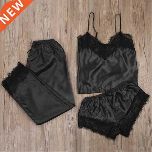 3pcs Women Satin Lace Me Sleepwear 9 Colors Homewear Nigh