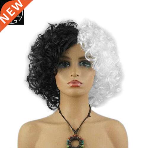 Kuila wig black and white witch wig cos curly hair play Cru