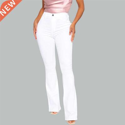Cotton White High Waist Casual Flared Jeans Women 2021 Sprin