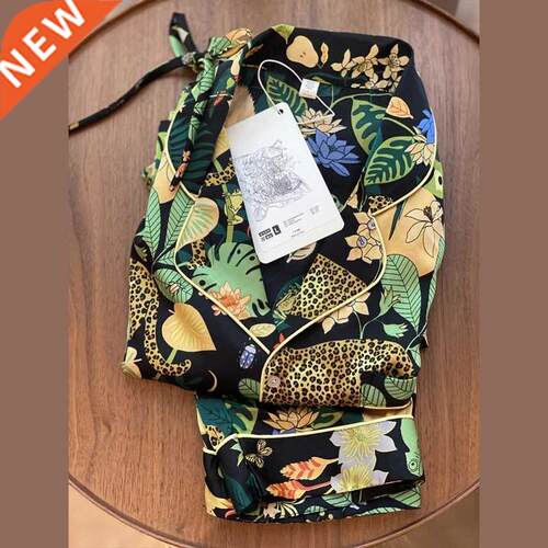 2022 New Art Printing Pajamas for Women Silk Satin Leopard L