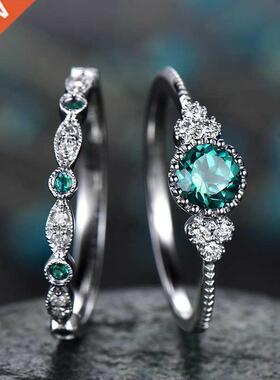 2Pcs/Set Luxury Green Blue Stone Crystal Finger Rings For Wo