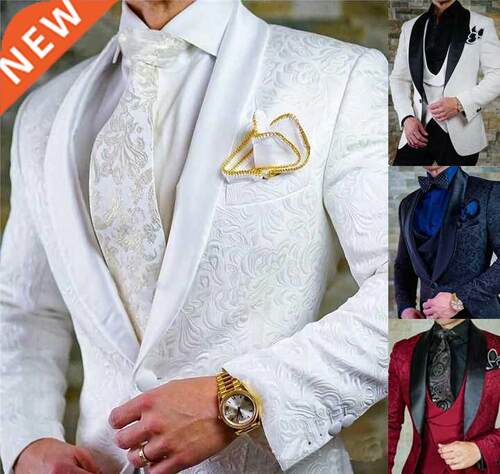 2021 Custom size Jacquard Groomsmen white Groom Tuxedos Shaw