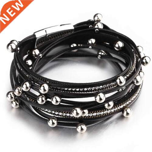 ALLYES Metal Beads Charm Leather Bracelets for Women Faion
