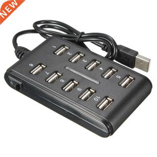 Black 10-Port USB 2.0 Hub Power Adapter Extension Cable For