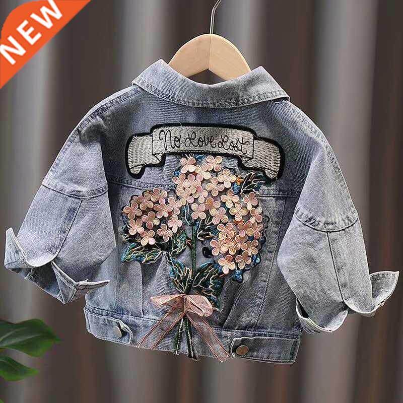 Kids Denim Jackets for Girls Baby Flower Embroidery Coats Sp图片
