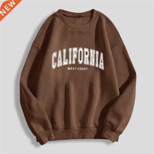 Women Oversized Sweatshirt California Letter Print O-neck Lo