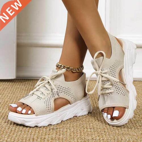2022 Summer Women Sandals Mesh Casual Shoes White Thick-Sole