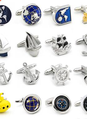 Free Shipping Cufflinks Retail Novelty Sail Design Blue Whit